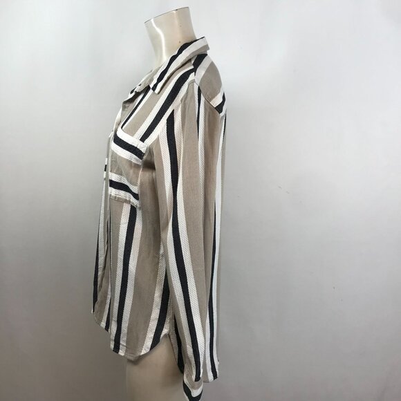 PER SE - WOMENS MEDIUM - MULTICOLOR STRIPE LONG SLEEVE BUTTON COLLARED TOP SHIRT - Picture 3 of 6